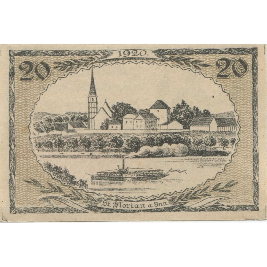 Banknote, Austria, St Florian, 20 Heller, personnage, 1920 UNC(63) Mehl:FS 881a