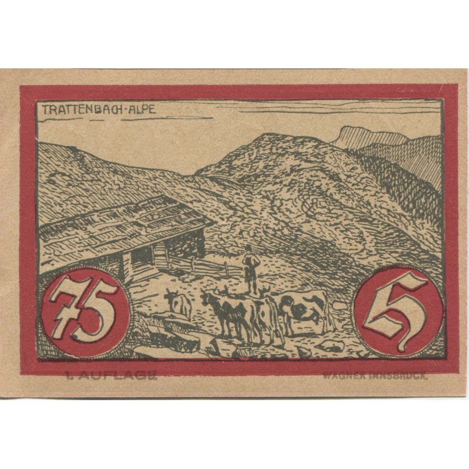 Banknote, Austria, Jochberg, 75 Heller, montagne, 1921 UNC(63) Mehl:FS 419c