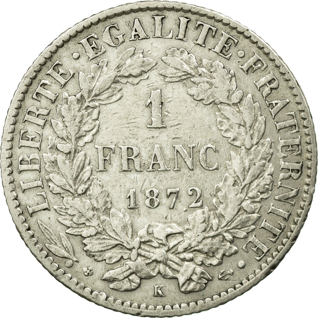 Coin, France, Cérès, Franc, 1872, Bordeaux, EF(40-45), Silver, KM:822.2