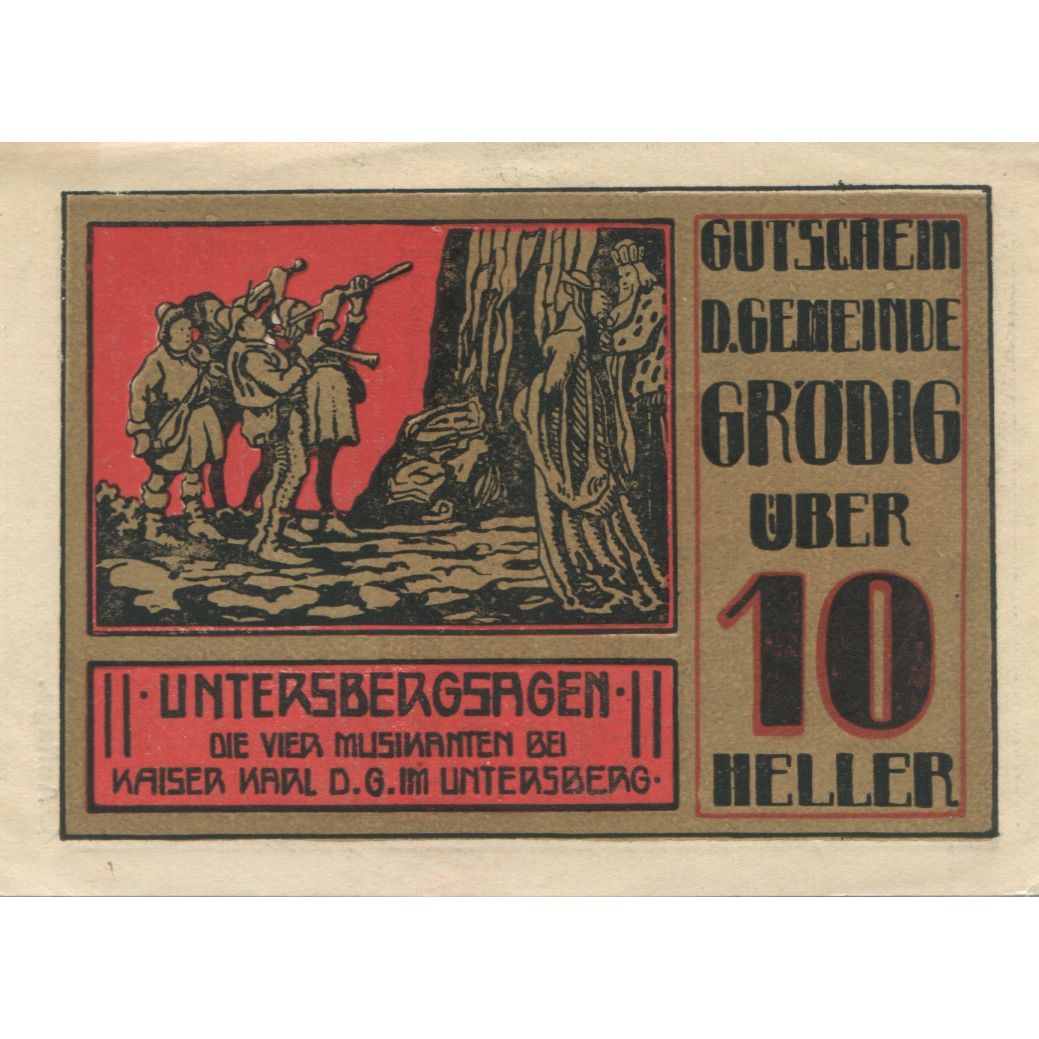 Biljet, Oostenrijk, Grödig, 10 Heller, personnage 1920-12-31, SPL Mehl:FS 290a