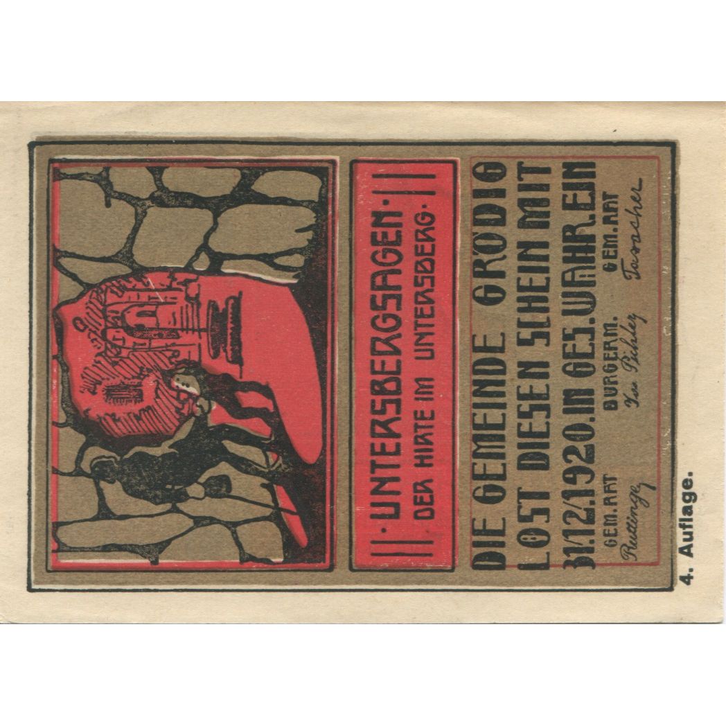 Biljet, Oostenrijk, Grödig, 10 Heller, personnage 1920-12-31, SPL Mehl:FS 290a