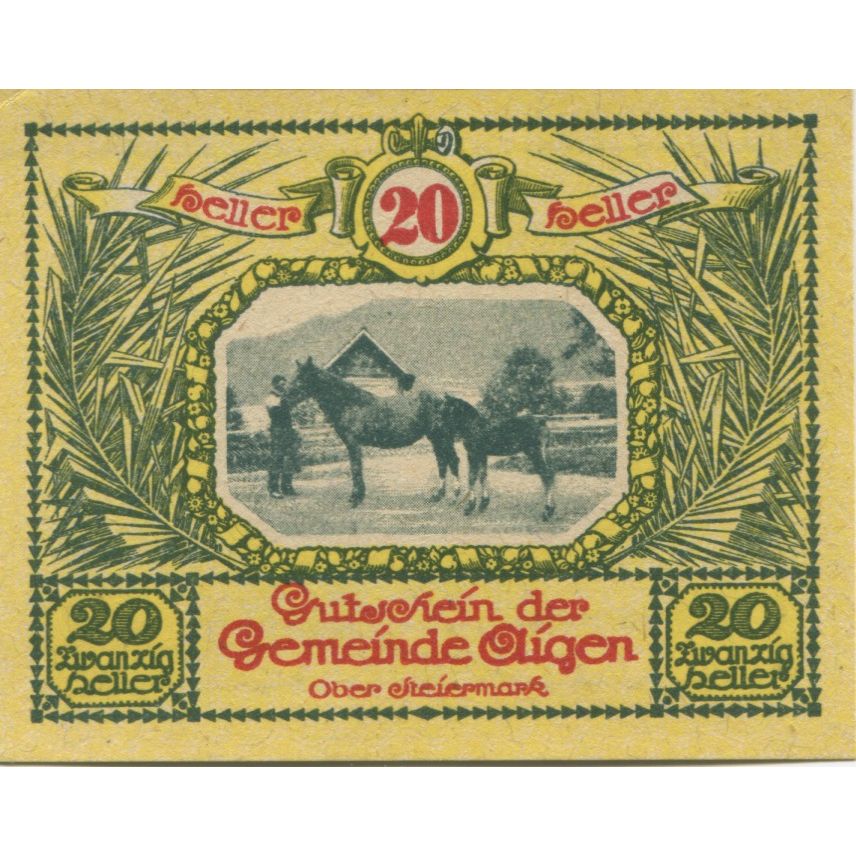 Billete, Austria, Aigen, 20 Heller, cheval, 1920, 1920-07-17, SC, Mehl:FS 14e