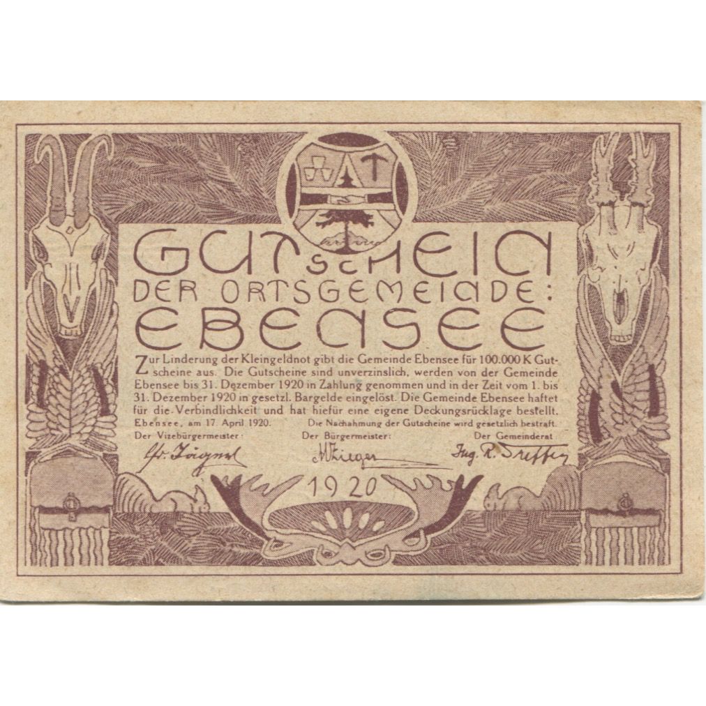 Banknot, Austria, Ebensee, 20 Heller, montagne 1920-12-31 UNC(60-62) Mehl:FS 143