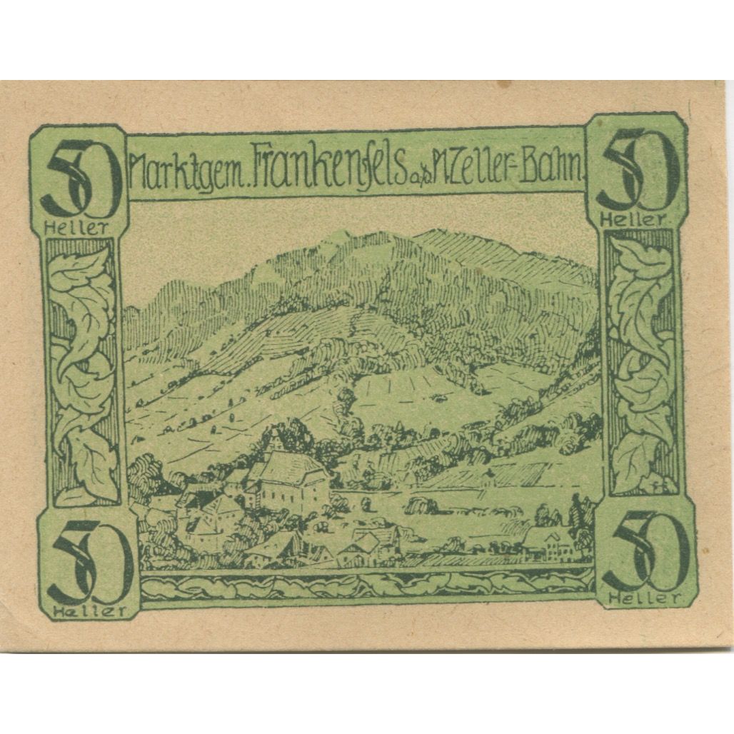 Banknote, Austria, Frankenfels 50 Heller, montagne, 1920 UNC(63) Mehl:FS 208a