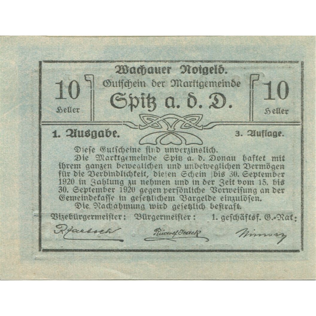 Banknote, Austria, Spitz a/d Donau, 10 Heller, château, UNC(63), Mehl:FS 1122