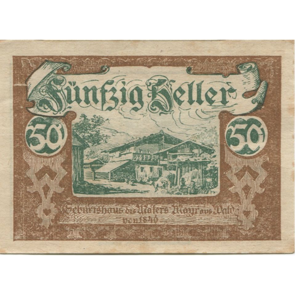 Banknote, Austria, Wald, 50 Heller, paysage, 1920, AU(55-58), Mehl:FS 1129Ia