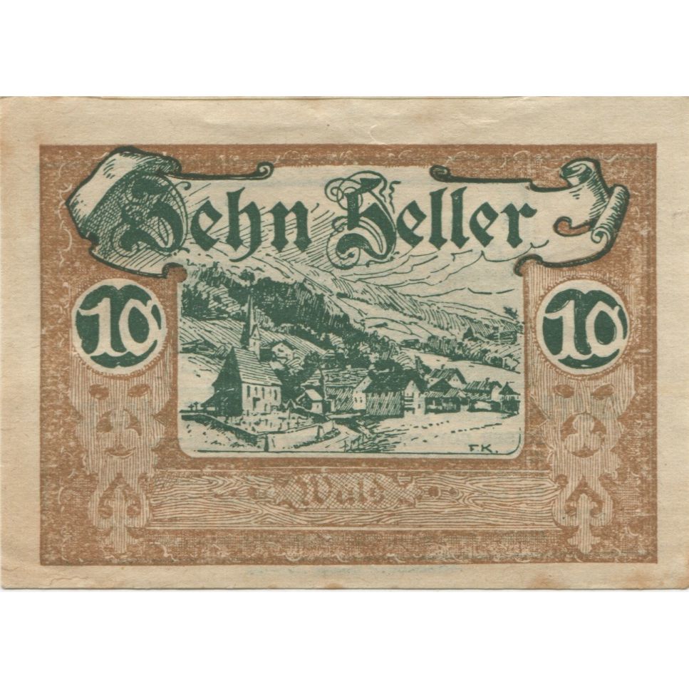 Billet, Autriche, Wald, 10 Heller, village, 1920, SUP, Mehl:FS 1129Ia