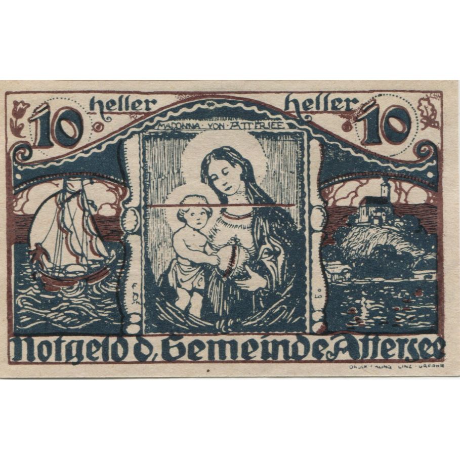 Banknot, Austria, Attersee, 10 Heller, personnage, 1920, UNC(63), Mehl:FS 60a