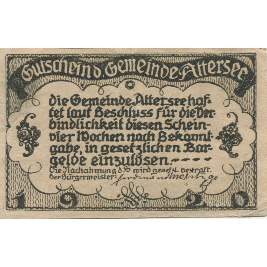 Banknote, Austria, Attersee, 20 Heller, Eglise, 1920, UNC(63), Mehl:FS 60a