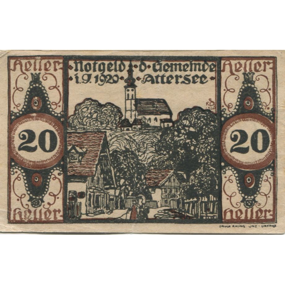Banknote, Austria, Attersee, 20 Heller, Eglise, 1920, UNC(63), Mehl:FS 60a