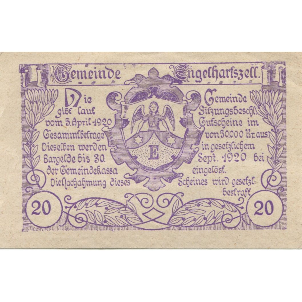 Banknot, Austria, Engelhartszell, 20 Heller, Eglise, 1920 UNC(63) Mehl:FS 172a