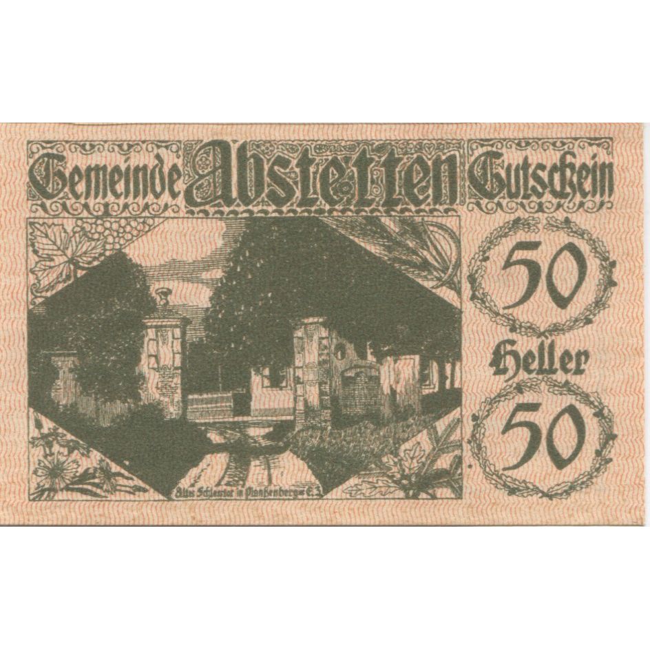 Banknot, Austria, Abstetten, 50 Heller, parchemin 1920-12-31, UNC(63) Mehl:FS 2a