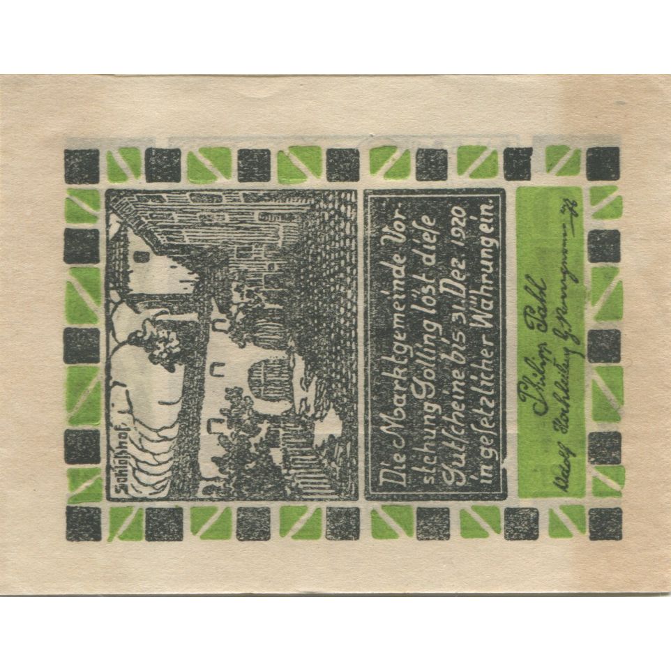 Banknote, Austria, Golling, 10 Heller, paysage, 1920 UNC(63) Mehl:FS 249