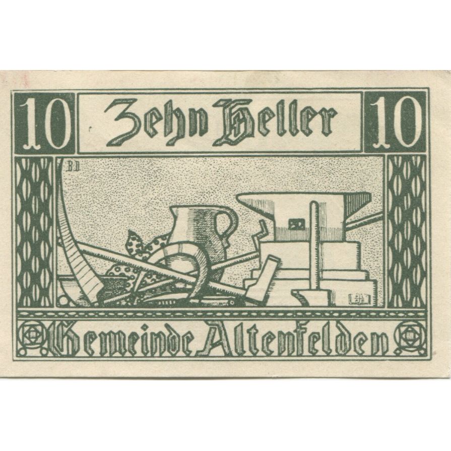 Billet, Autriche, Altenfelden, 10 Heller, château 1920-04-24, SPL Mehl:FS 27Ib
