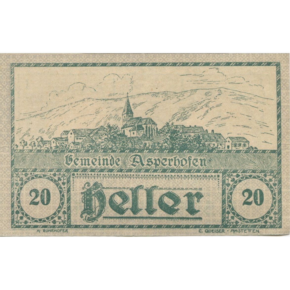 Banknot, Austria, Asperhofen, 20 Heller, Eglise 1920-12-31, UNC(63) Mehl:FS 58b