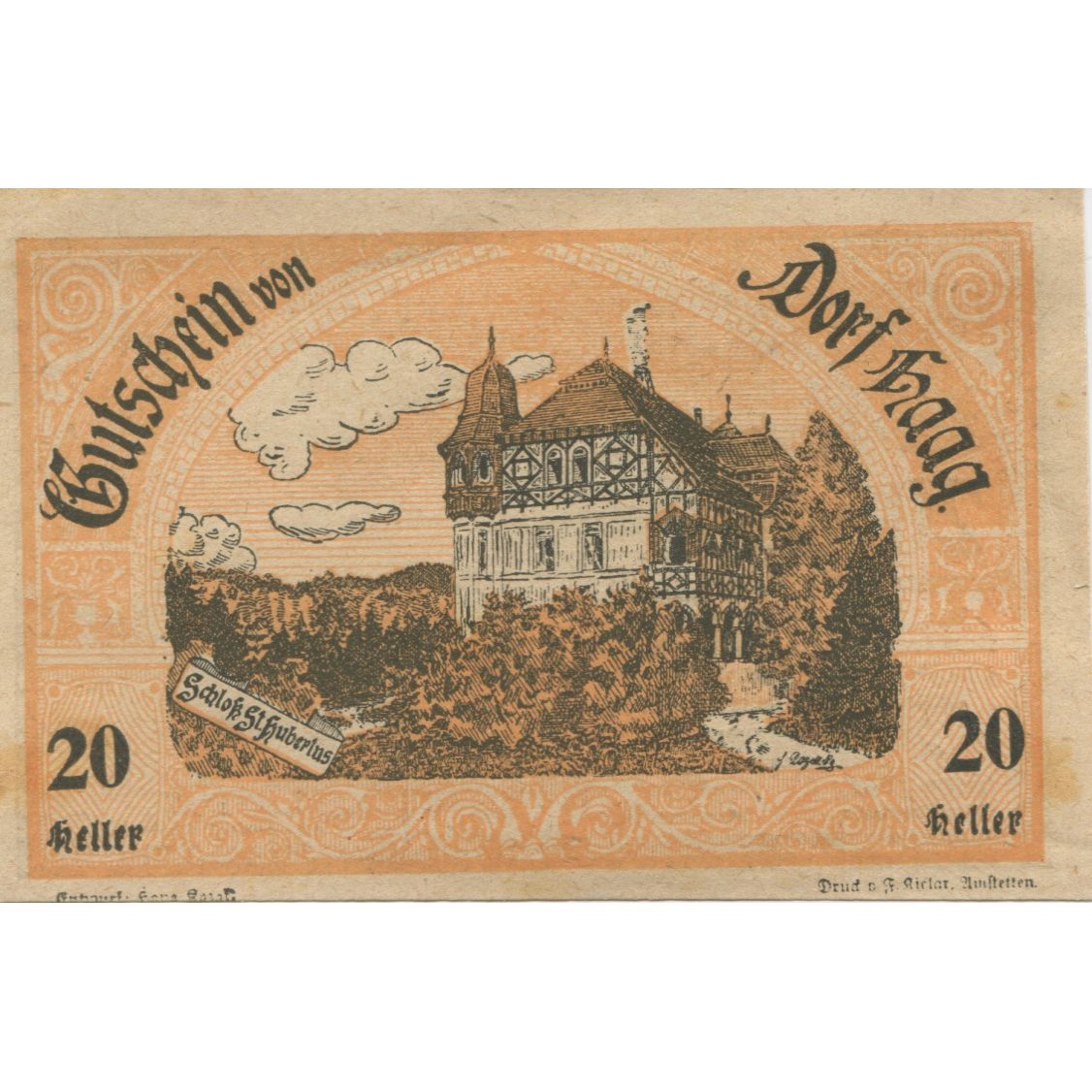 Banknot, Austria, Dorf Haag, 20 Heller, mairie 1920-12-30, UNC(63) Mehl:FS 317a