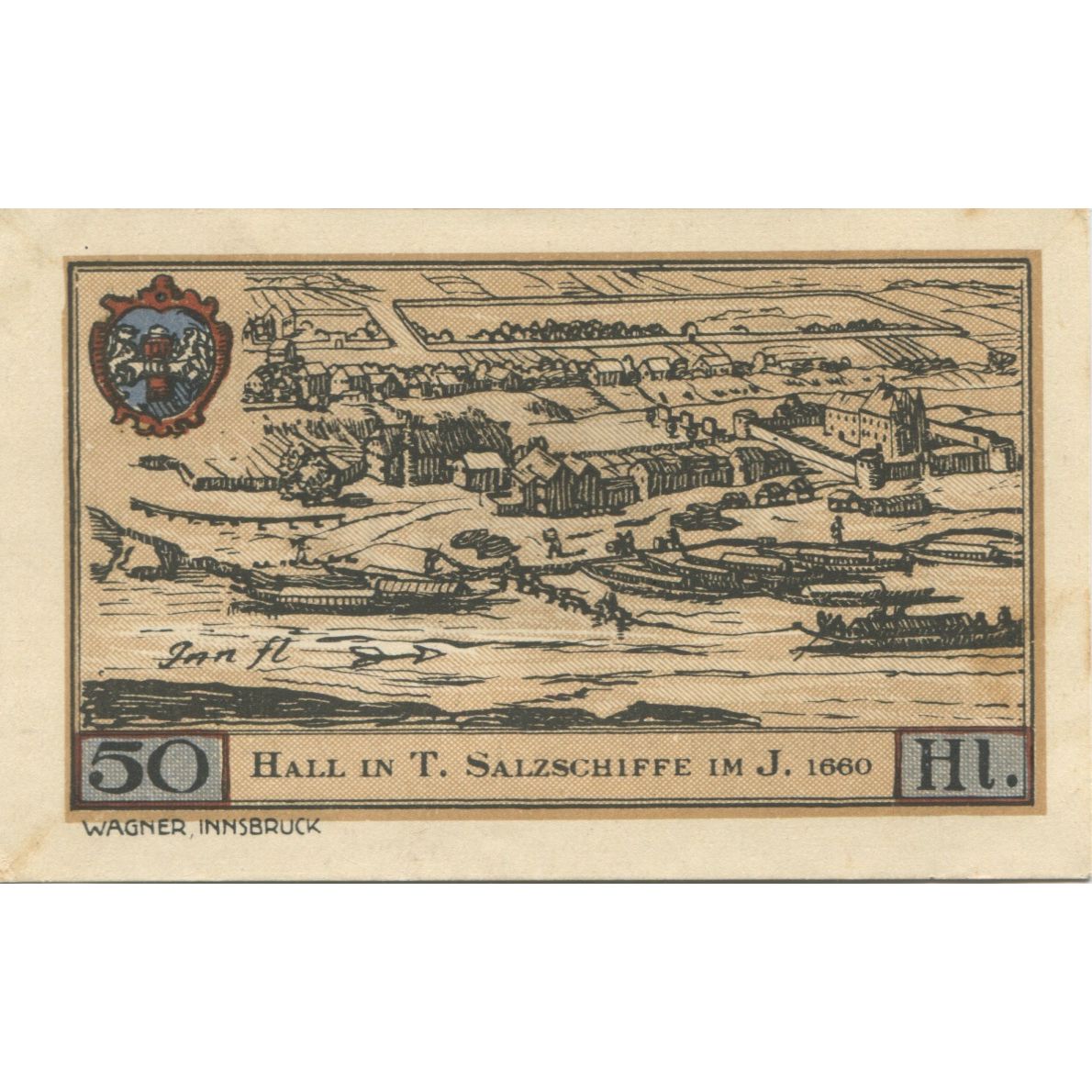 Banknot, Austria, Hall, 50 Heller, bateau 1920-11-30, UNC(63), Mehl:FS 342