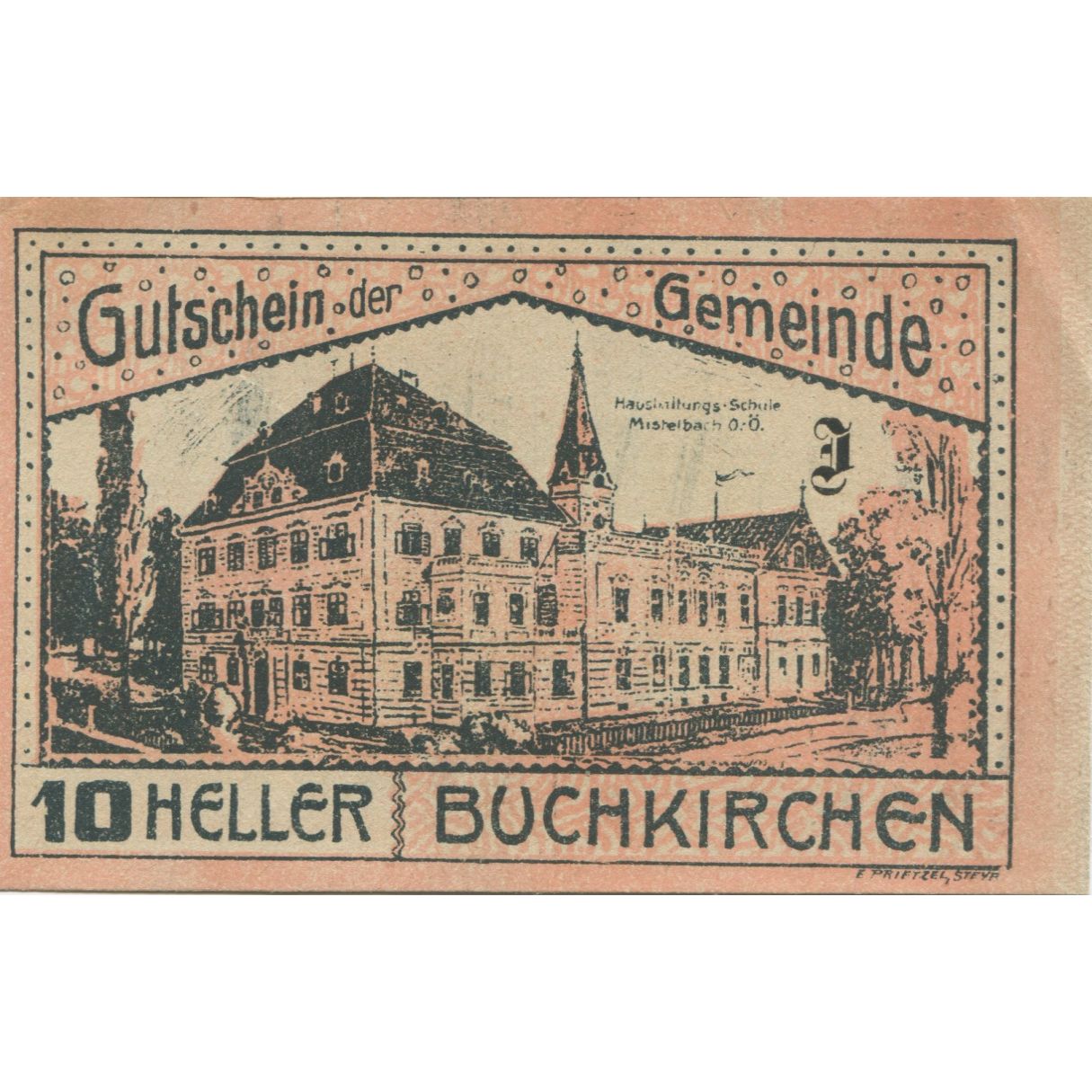 Billet, Autriche, Buchkirchen, 10 Heller, ecole 1920-10-31, SPL, Mehl:FS 114a