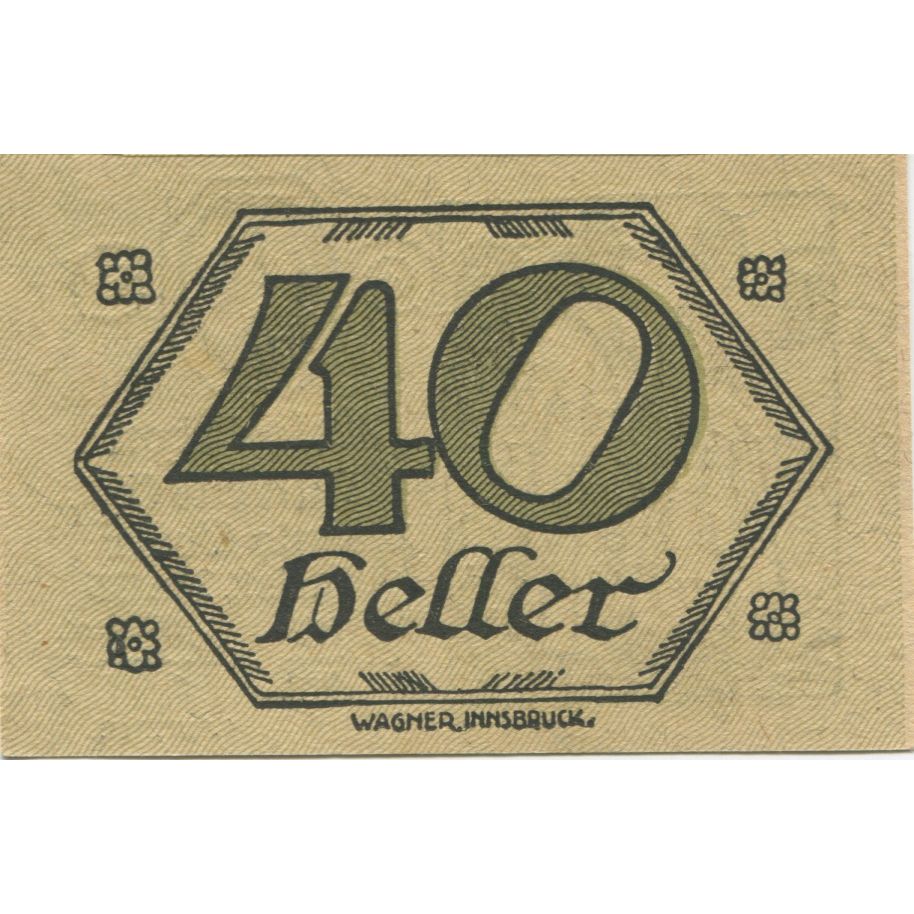 Billet, Autriche, Brandenberg, 40 Heller, personnage, 1921 SPL Mehl:FS 99c