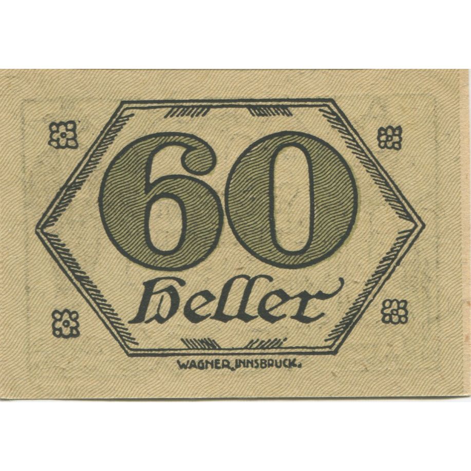 Banknot, Austria, Brandenberg, 60 Heller, personnage, 1921 UNC(63) Mehl:FS 99c