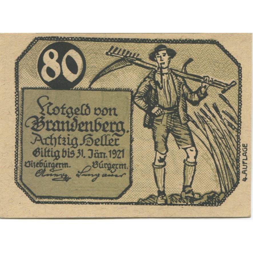 Banknot, Austria, Brandenberg, 80 Heller, blé 1921 UNC(63) Mehl:FS 99c