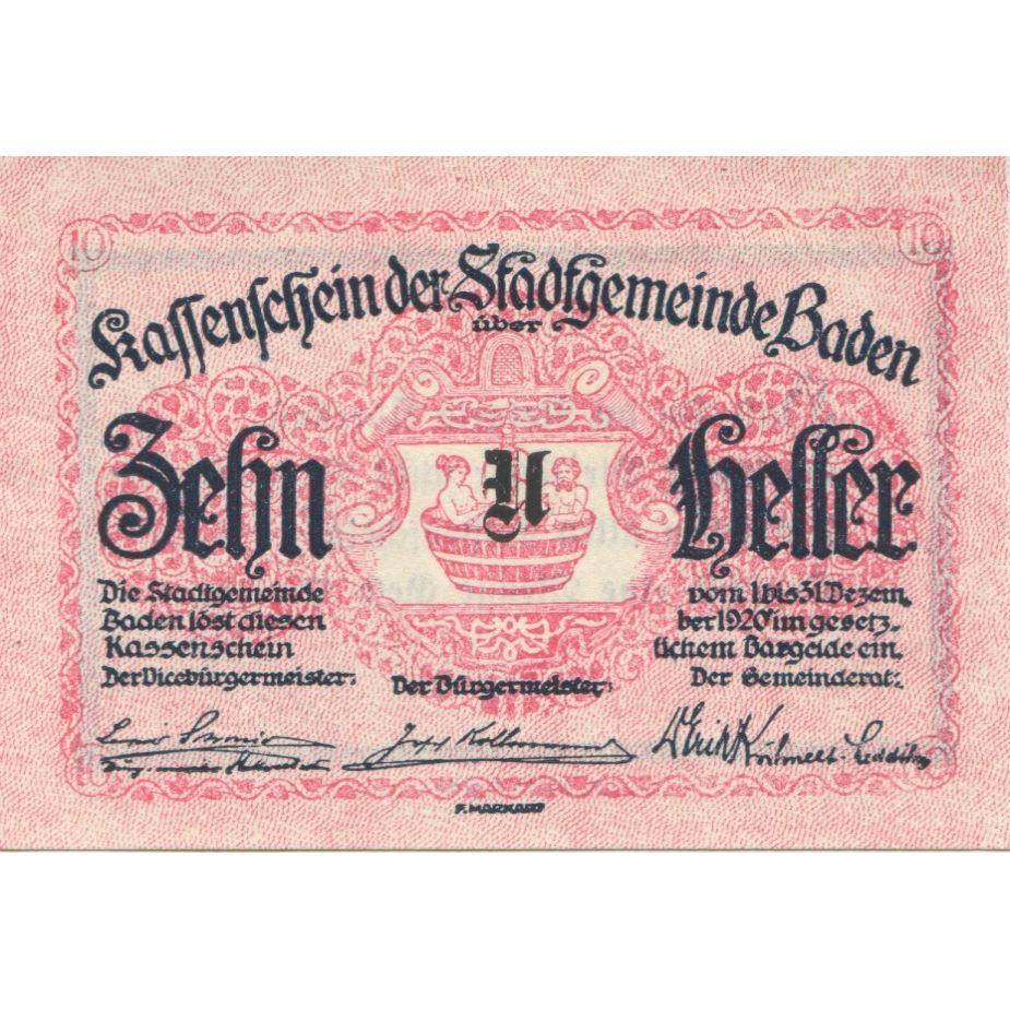 Billete, Austria, Baden, 10 Heller, Blason, 1920, 1920-12-31, SC, Mehl:FS 74a