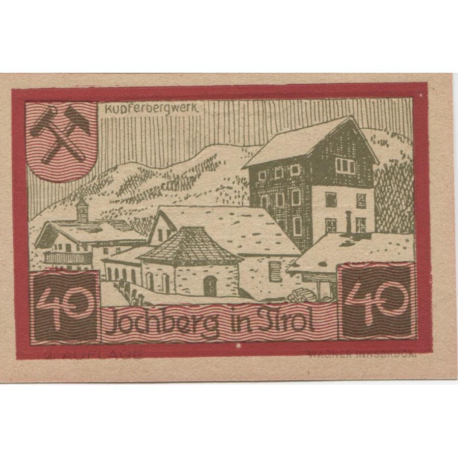 Billet, Autriche, Jochberg, 40 Heller, paysage 1921-01-31, SPL, Mehl:FS 419a