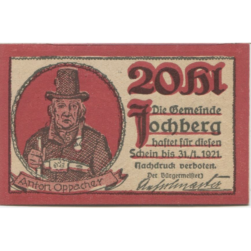 Banconote, Austria, Jochberg, 20 Heller, personnage, 1921 SPL Mehl:FS 419a