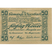 Banknote, Austria, Diersbach, 50 Heller, village, 1920 UNC(63) Mehl:FS 122