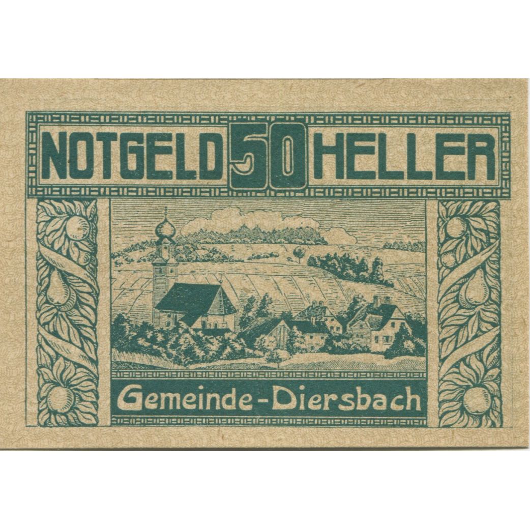 Banknote, Austria, Diersbach, 50 Heller, village, 1920 UNC(63) Mehl:FS 122