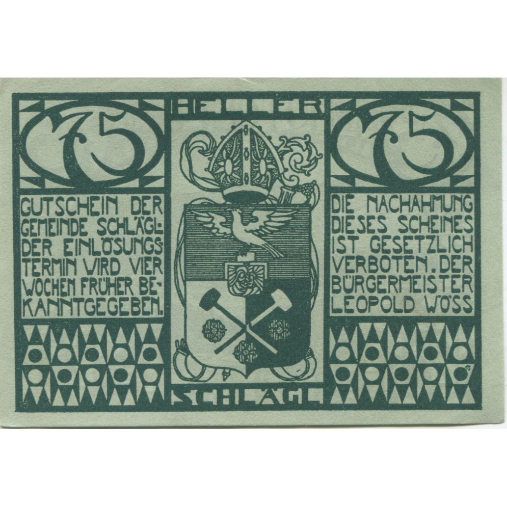 Banknote, Austria, Schlägl, 75 Heller, Blason, 1920, UNC(63), Mehl:FS 960a