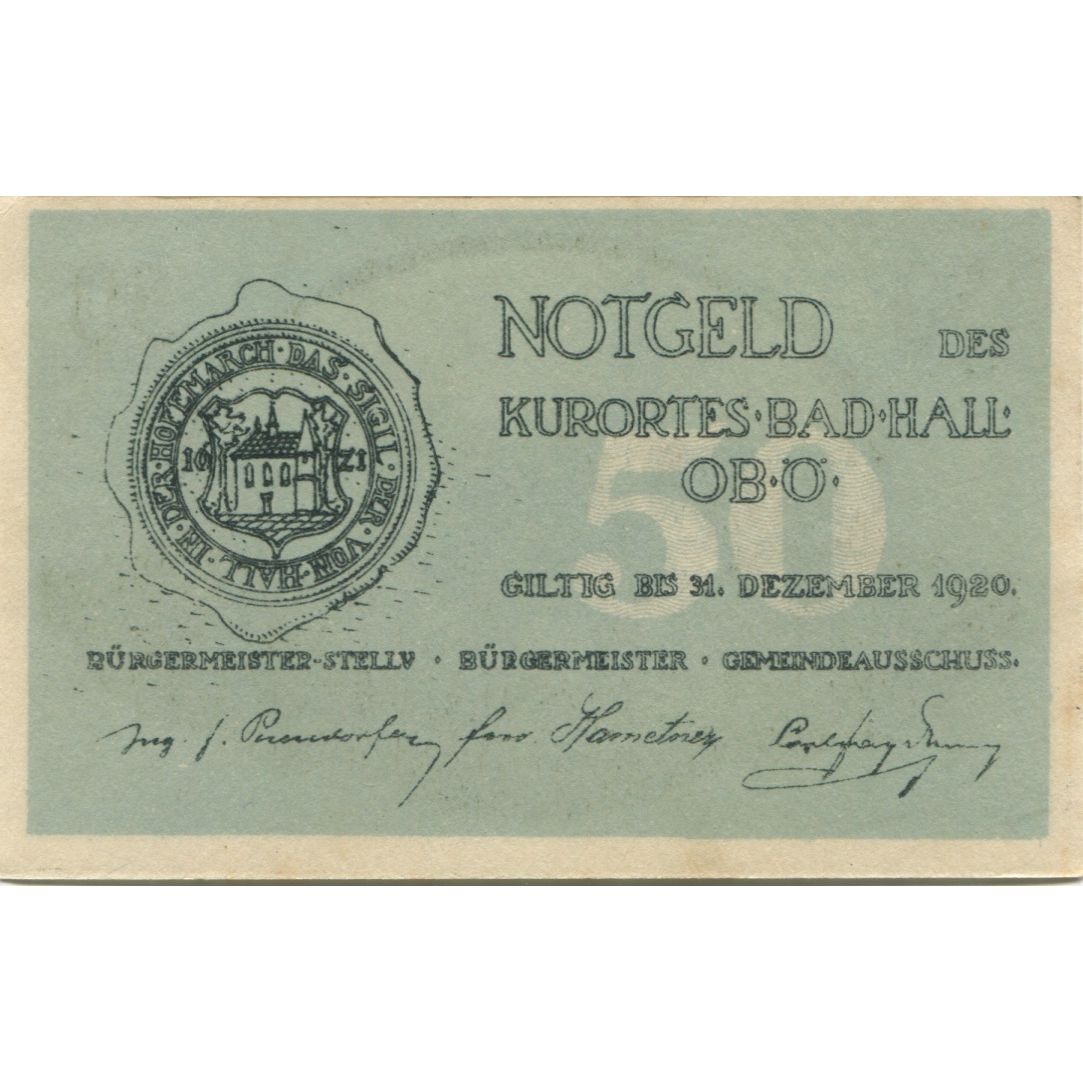 Banknot, Austria, Bad Hall, 50 Heller, village 1920-12-31, UNC(63) Mehl:FS 76IIa