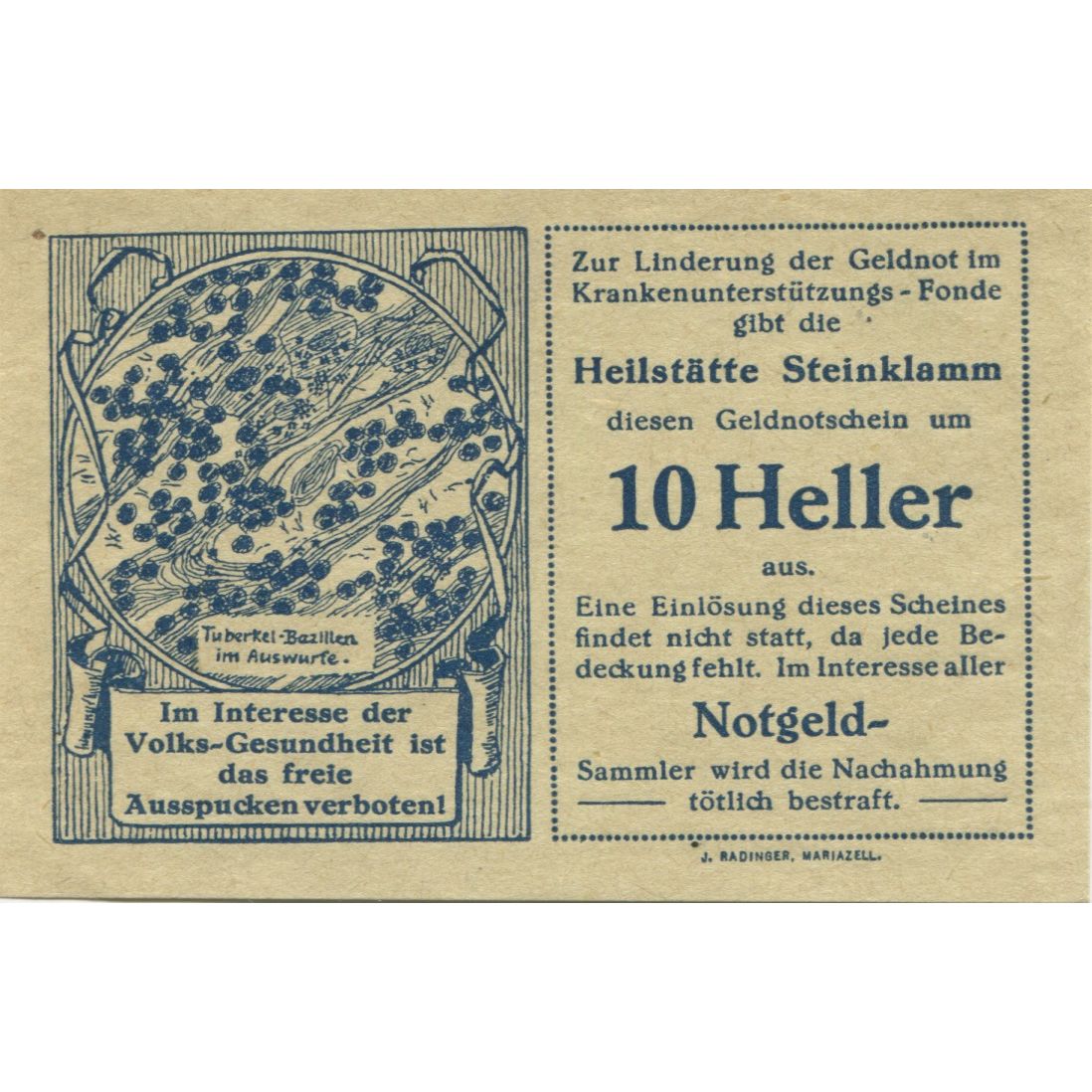 Banknote, Austria, Steinklamm, 10 Heller, carte, 1920, UNC(63), Mehl:FS 1031a1