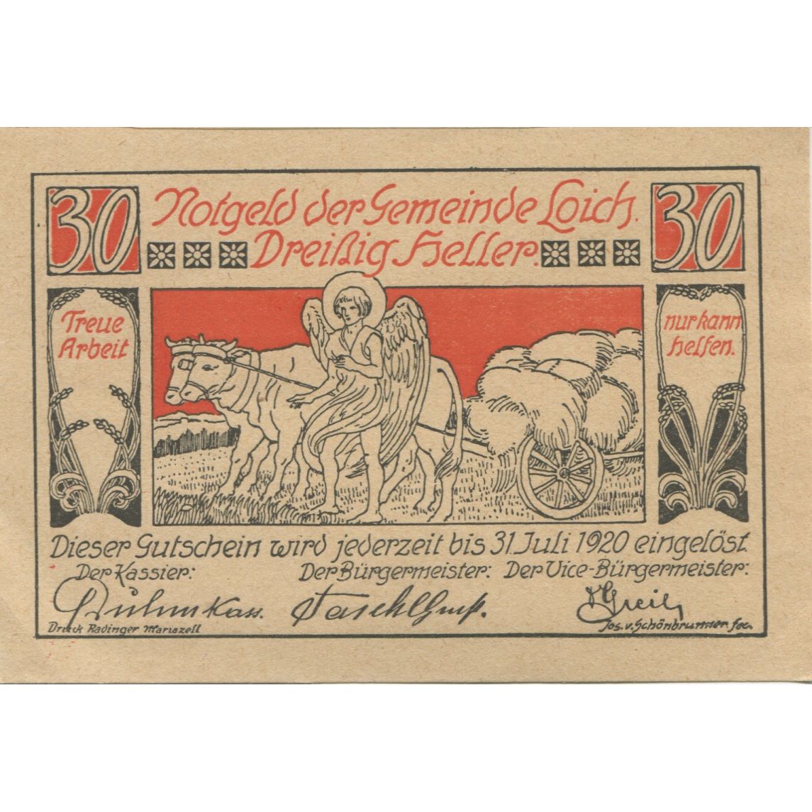 Banknote, Austria, LOICH, 30 Heller, champs 1920-07-31, UNC(63), Mehl:FS 562