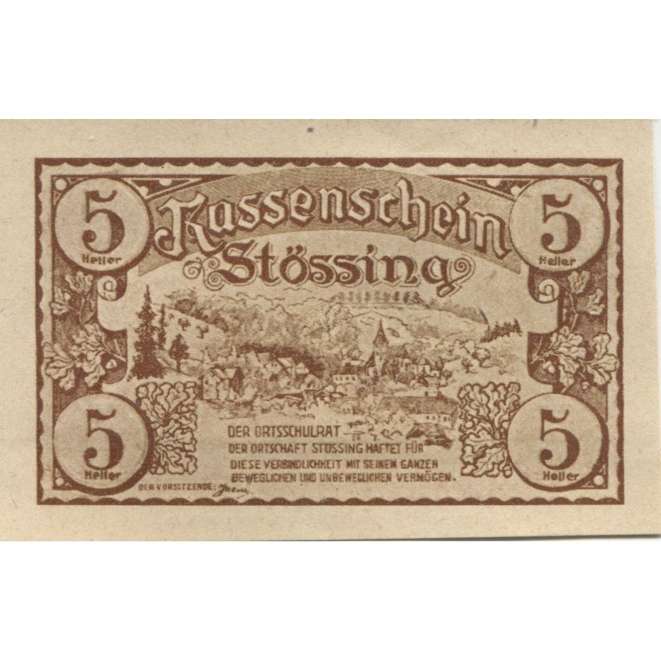 Banknote, Austria, Stossing, 5 Heller, village, 1920 UNC(63) Mehl:FS 1040
