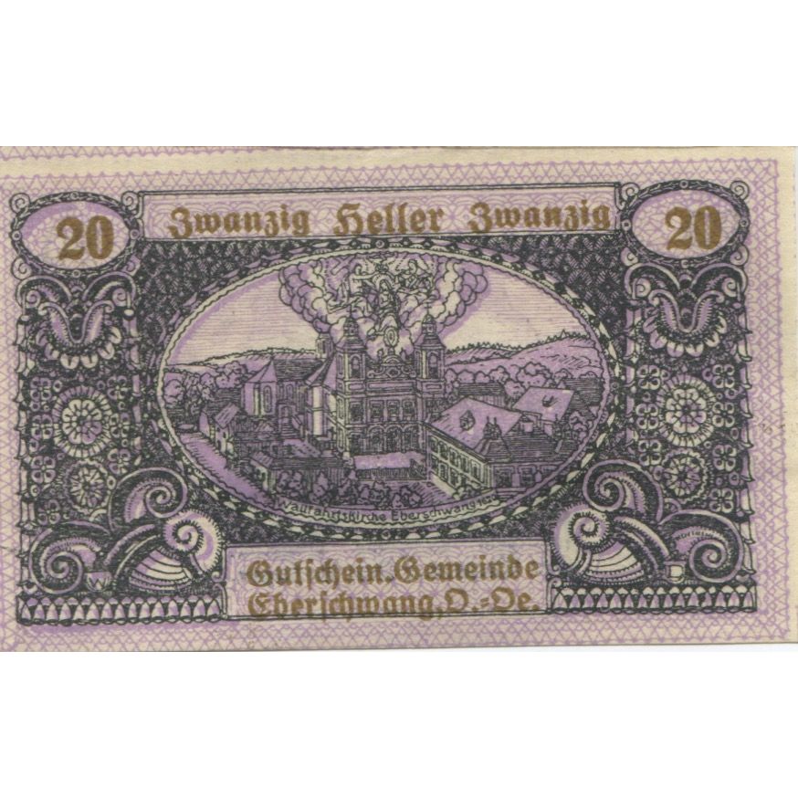 Banknot, Austria, Eberschwang, 20 Heller, cochon, 1920 UNC(63) Mehl:FS 145ax