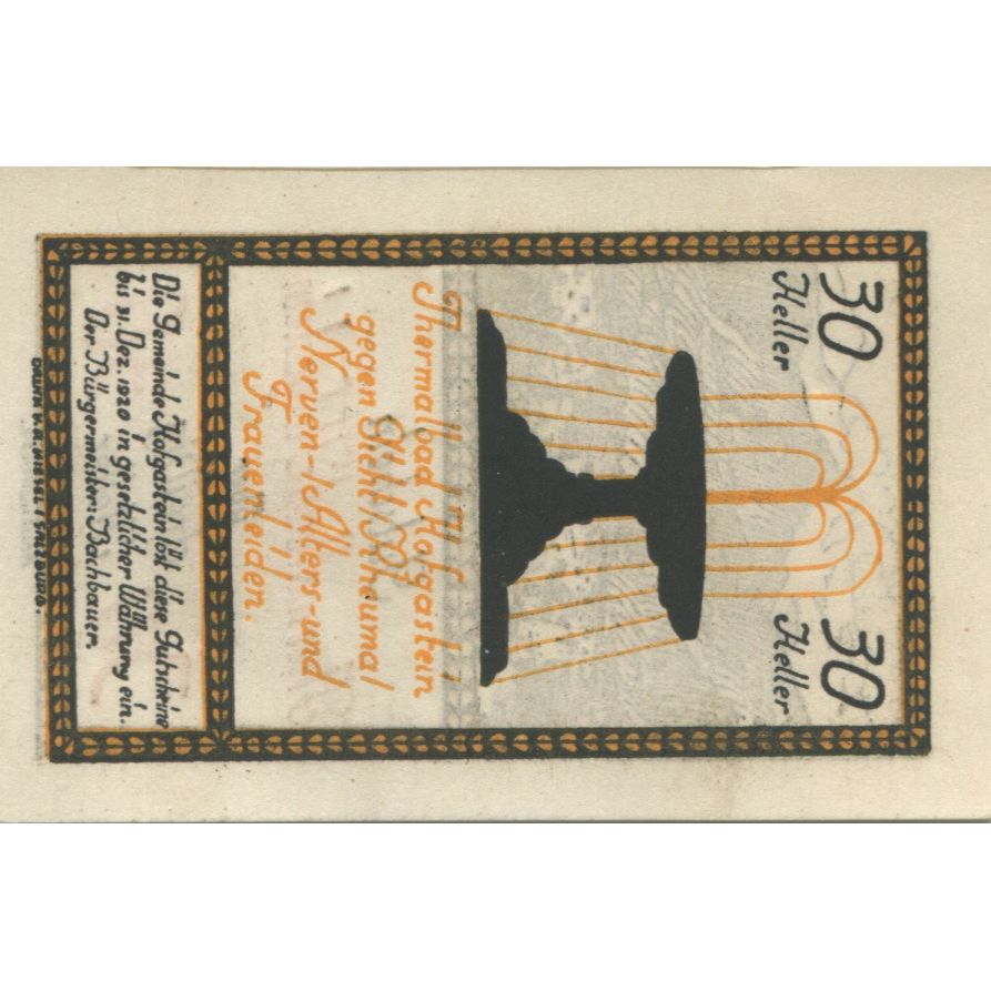 Banknot, Austria, Hofgastein, 30 Heller fontaine 1920-12-31, UNC(63) Mehl:FS 384