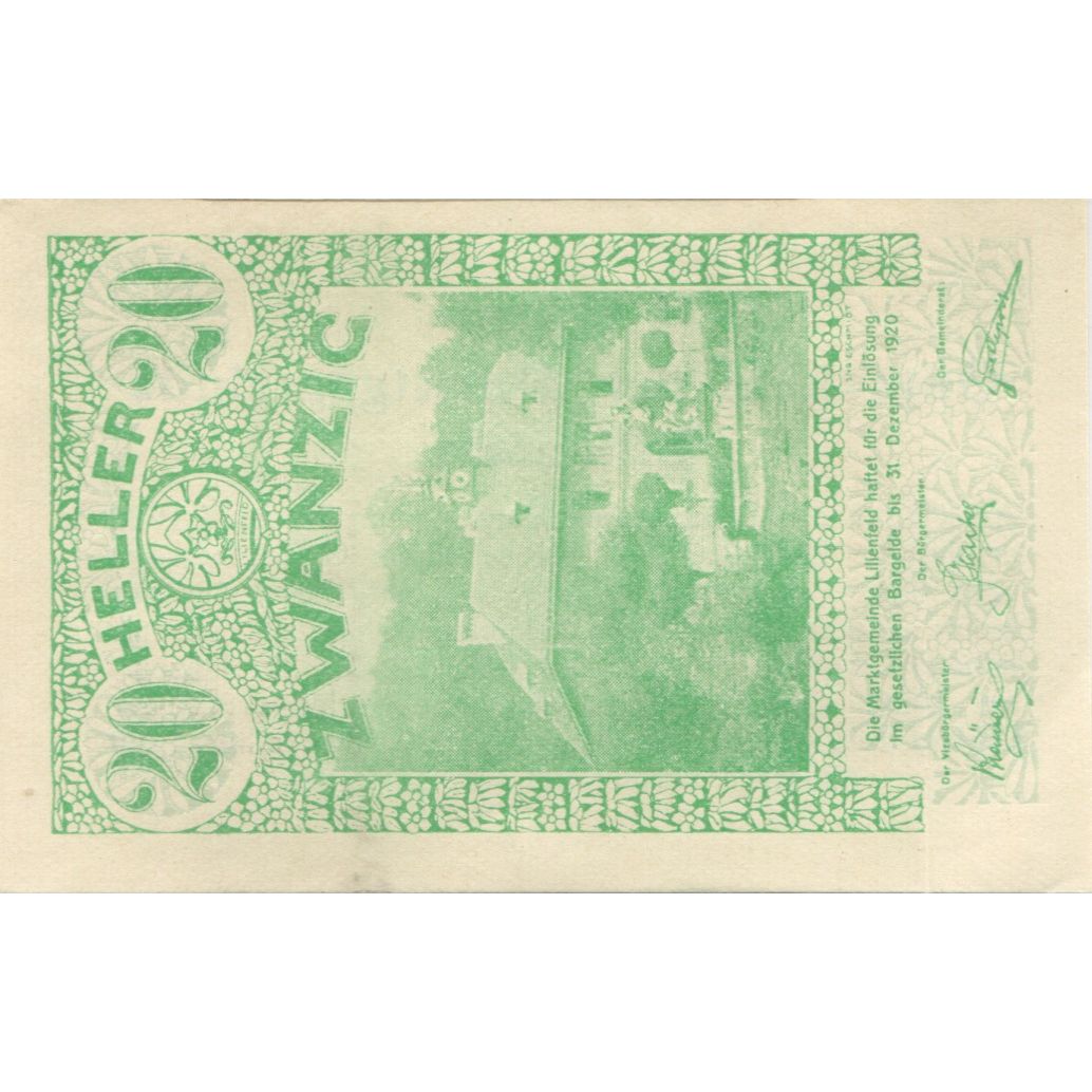 Banknote, Austria, Lilienfeld, 20 Heller, ecole, 1920 UNC(63) Mehl:FS 523a