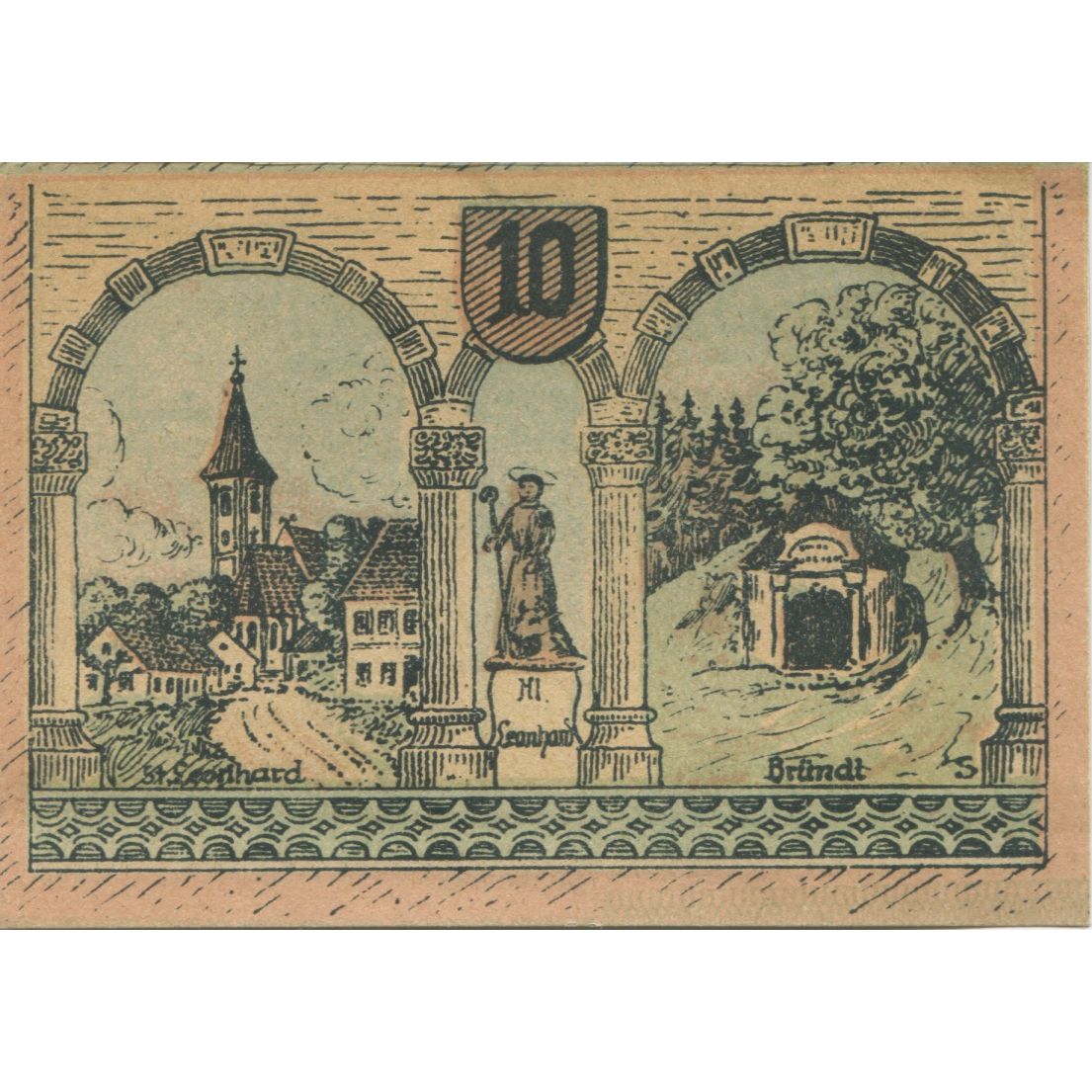 Banknote, Austria, St Leonhard, 10 Heller, village, 1920 UNC(63) Mehl:FS 903a