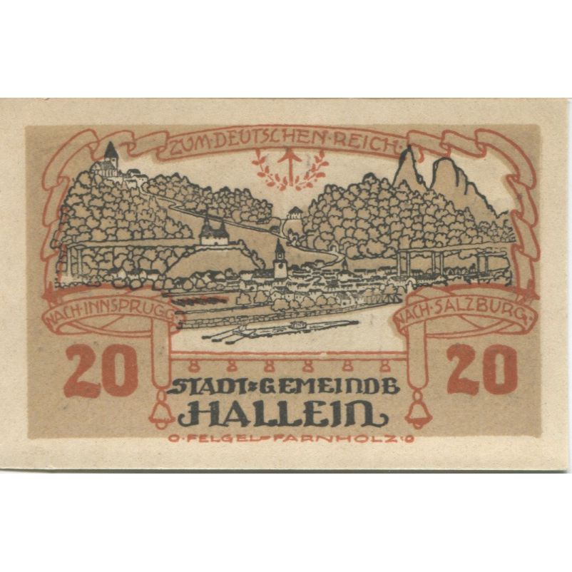 Banknote, Austria, Hallein, 20 Heller, Eglise, 1920 UNC(63) Mehl:FS 344
