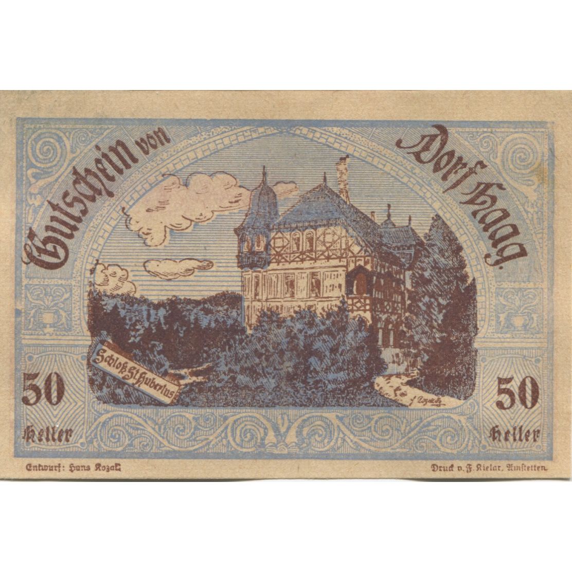 Billet, Autriche, Dorf Haag, 50 Heller, mairie 1920-12-30, SPL, Mehl:FS 317c