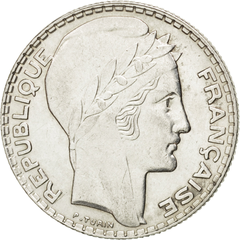 FRANCE, Turin, 10 Francs, 1938, Paris, KM #878, AU(55-58), Silver, 28, Gadoury..