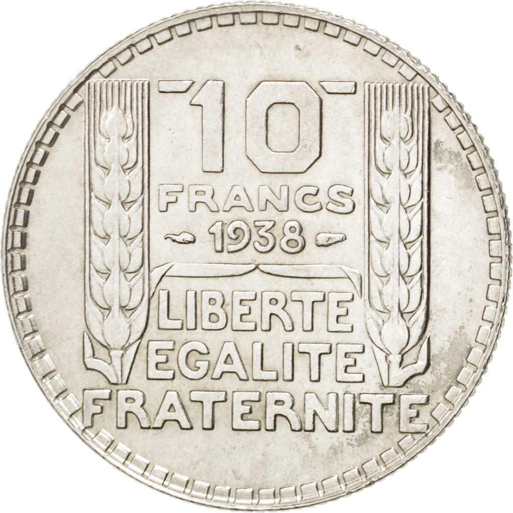 FRANCE, Turin, 10 Francs, 1938, Paris, KM #878, AU(55-58), Silver, 28, Gadoury..