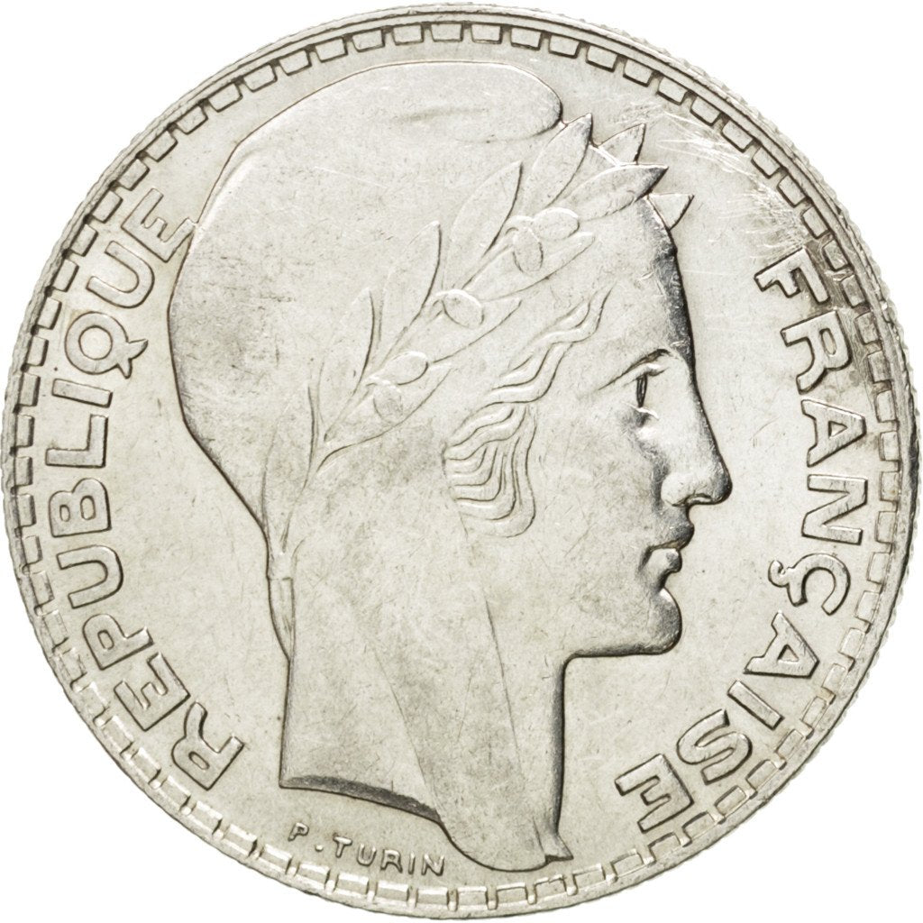 FRANCE, Turin, 10 Francs, 1939, Paris, KM #878, AU(55-58), Silver, 28, Gadoury..