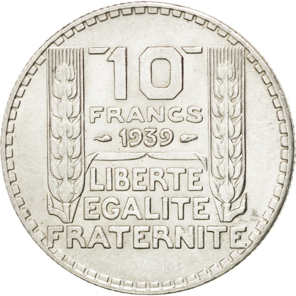 FRANCE, Turin, 10 Francs, 1939, Paris, KM #878, AU(55-58), Silver, 28, Gadoury..