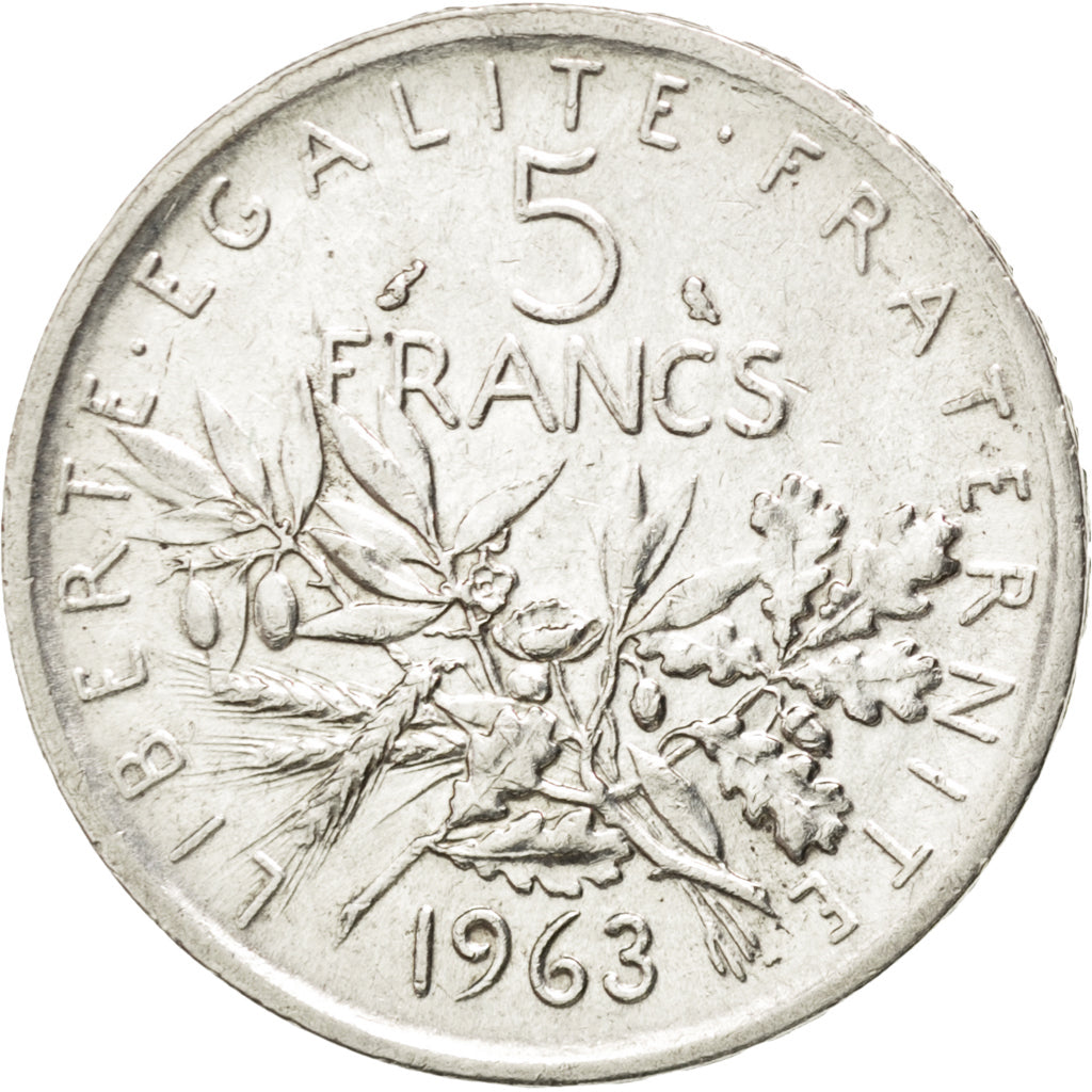 Munten, Frankrijk, Semeuse, 5 Francs, 1963, PR, Zilver, KM:926, Gadoury:770