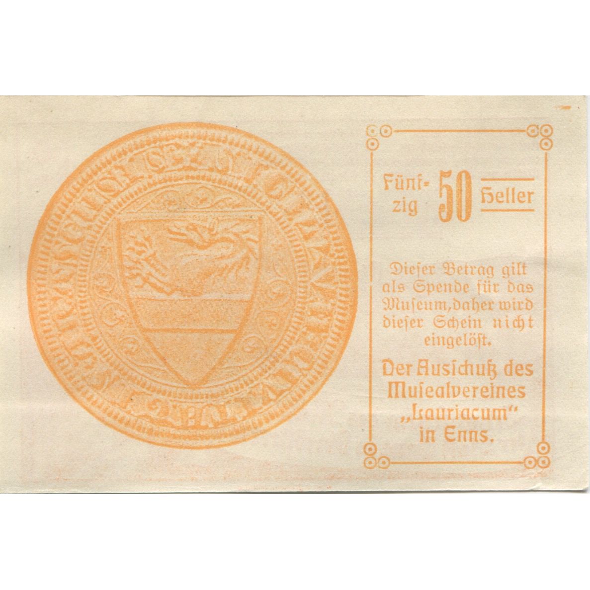 Banknote, Austria, Enns, 50 Heller, village, 1920, UNC(63), Mehl:FS 176a