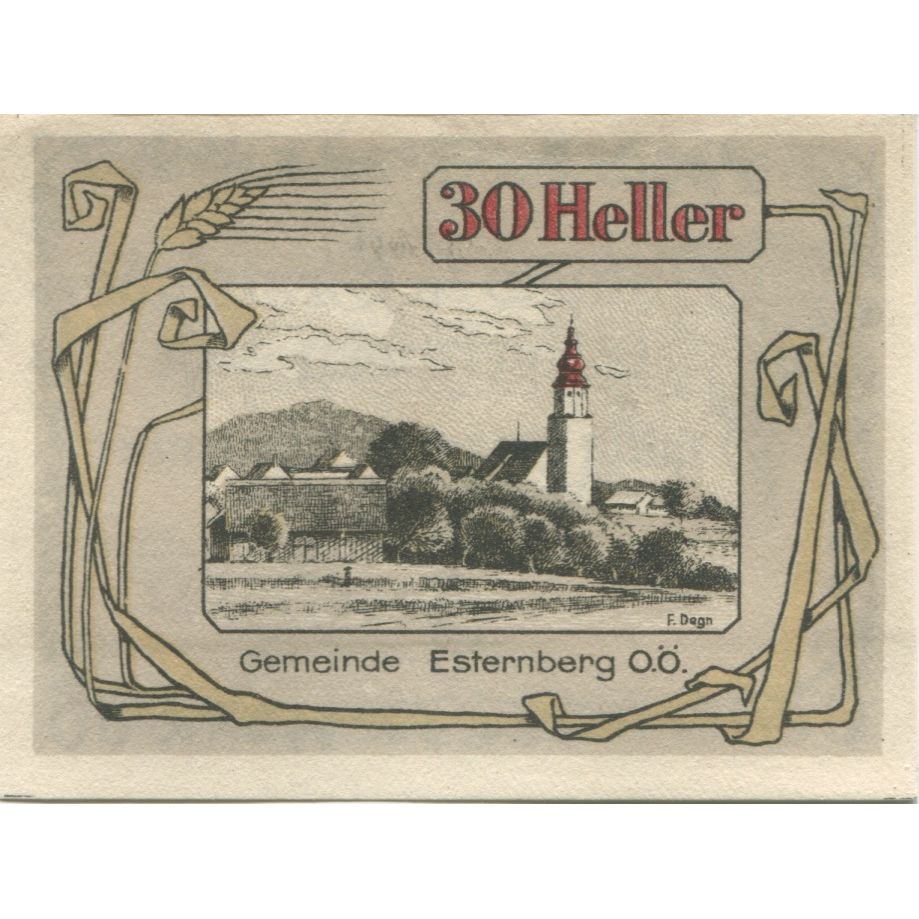 Banknot, Austria, Esternberg, 30 Heller, Eglise 1920-12-31, UNC(63) Mehl:FS 189