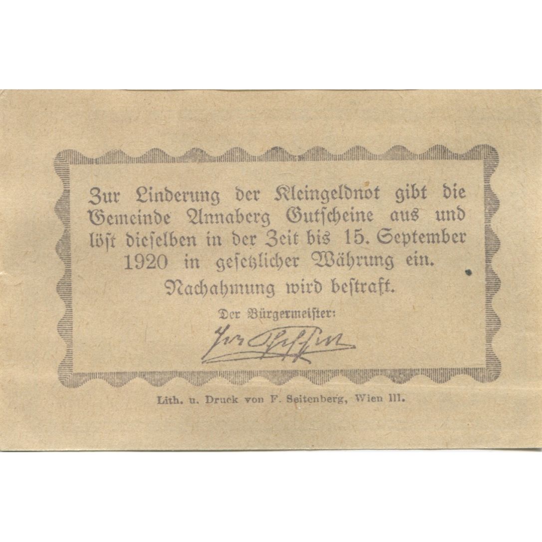 Billet, Autriche, Annaberg, 20 Heller, paysage 1920-09-15, SPL, Mehl:FS 44a