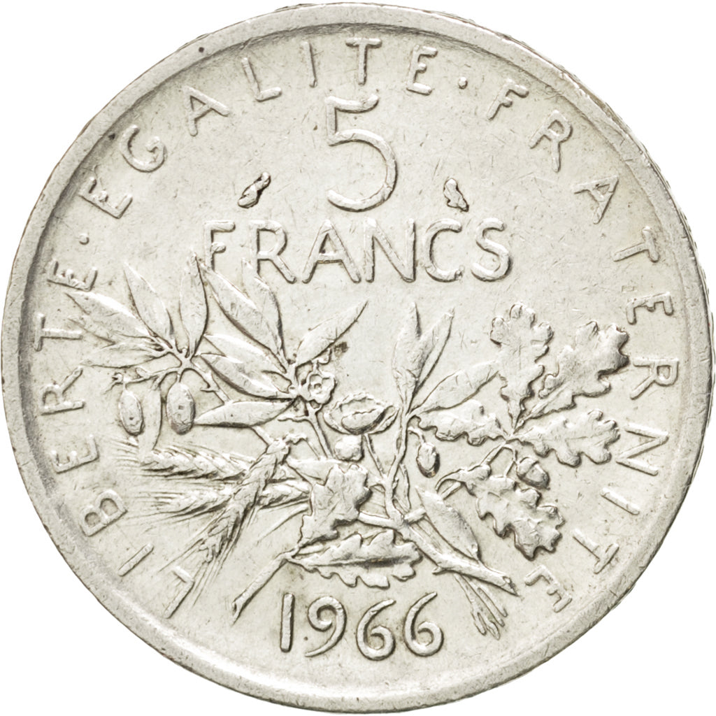 FRANCE, Semeuse, 5 Francs, 1966, KM #926, AU(55-58), Silver, 19, Gadoury #770,..